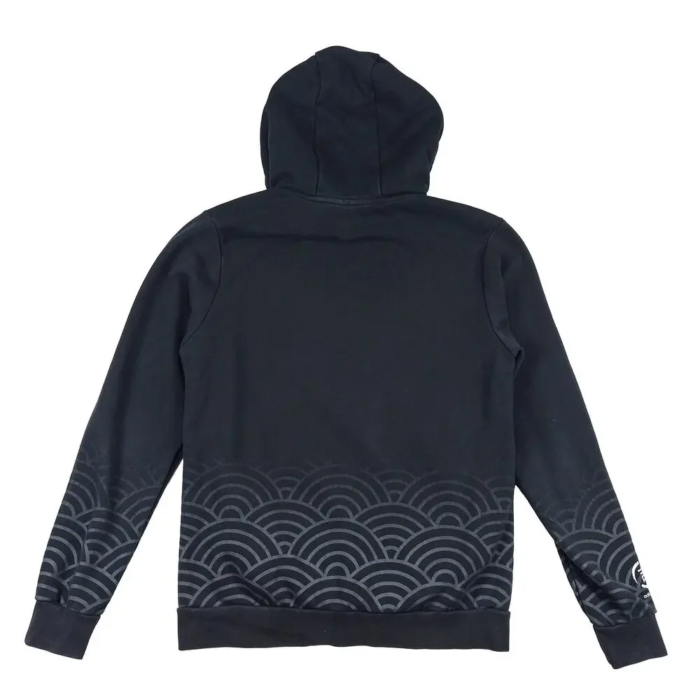 Adidas Neo Hoodie Sweatshirt Mens S Black Silver Metallic Wave Graphic 2010s
